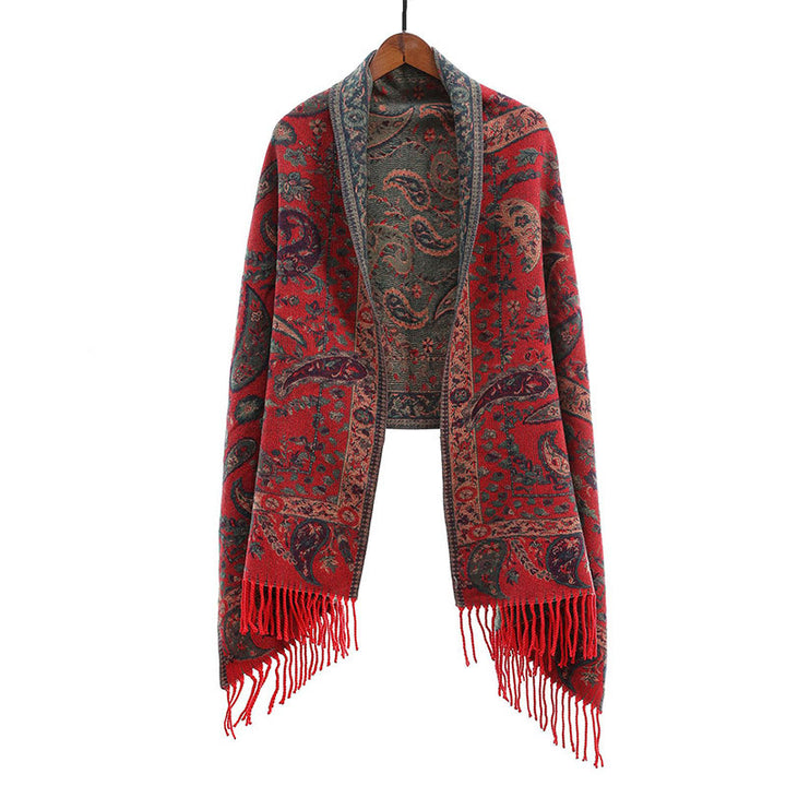 Buddha Stones Ethnic Besticktes Paisley Blumen Muster Quaste Weicher Schal Schal - Rot - image 17