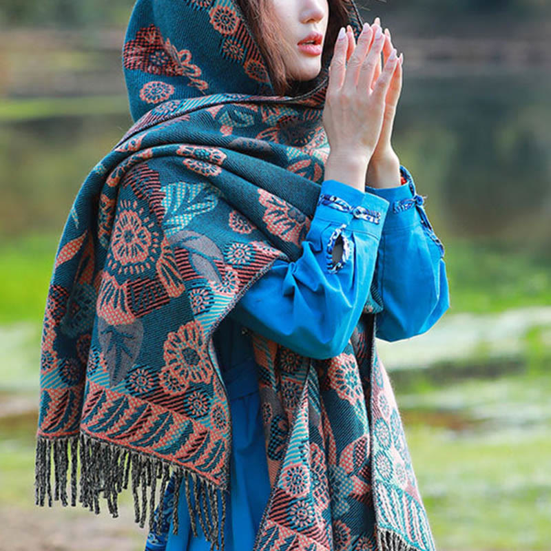 Buddha Stones Jacquard Ethnic Paisley Pflanzen Muster Quaste Weicher Thermoschal Schal - image 20