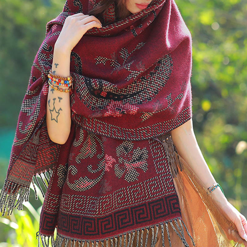 Buddha Stones Jacquard Ethnic Paisley Pflanzen Muster Quaste Weicher Thermoschal Schal - image 39