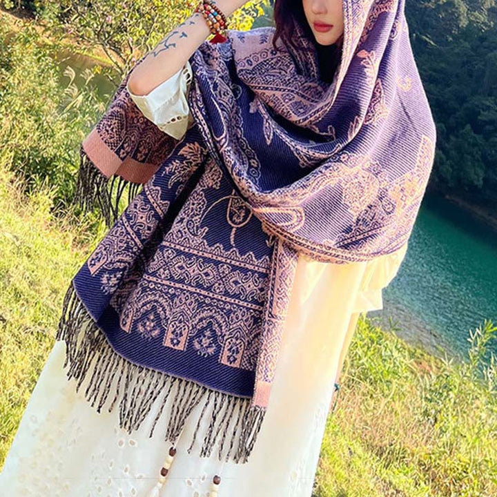 Buddha Stones Jacquard Ethnic Paisley Pflanzen Muster Quaste Weicher Thermoschal Schal - image 12