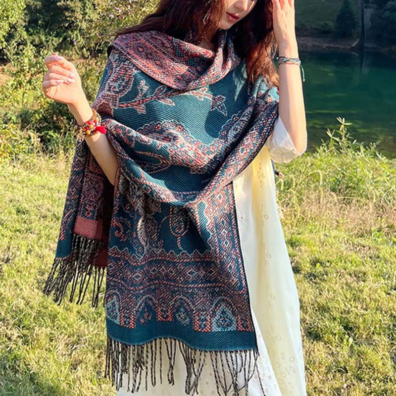 Buddha Stones Jacquard Ethnic Paisley Pflanzen Muster Quaste Weicher Thermoschal Schal - image 9