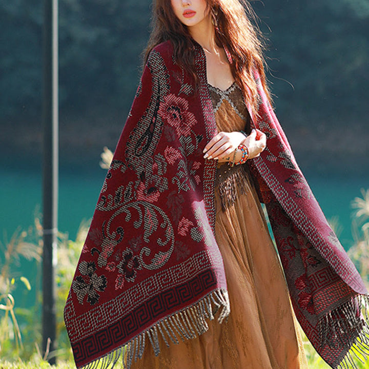 Buddha Stones Jacquard Ethnic Paisley Pflanzen Muster Quaste Weicher Thermoschal Schal - image 42