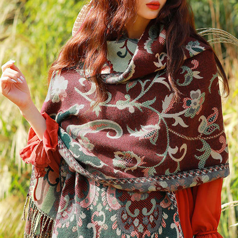 Buddha Stones Jacquard Ethnic Paisley Pflanzen Muster Quaste Weicher Thermoschal Schal - image 6