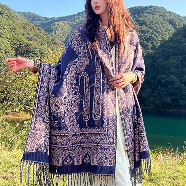 Buddha Stones Jacquard Ethnic Paisley Pflanzen Muster Quaste Weicher Thermoschal Schal - image 13