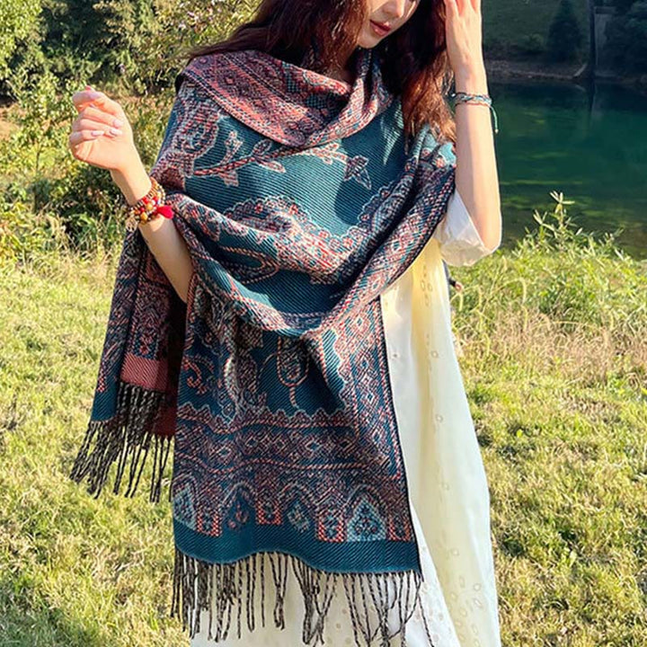 Buddha Stones Jacquard Ethnic Paisley Pflanzen Muster Quaste Weicher Thermoschal Schal - image 9