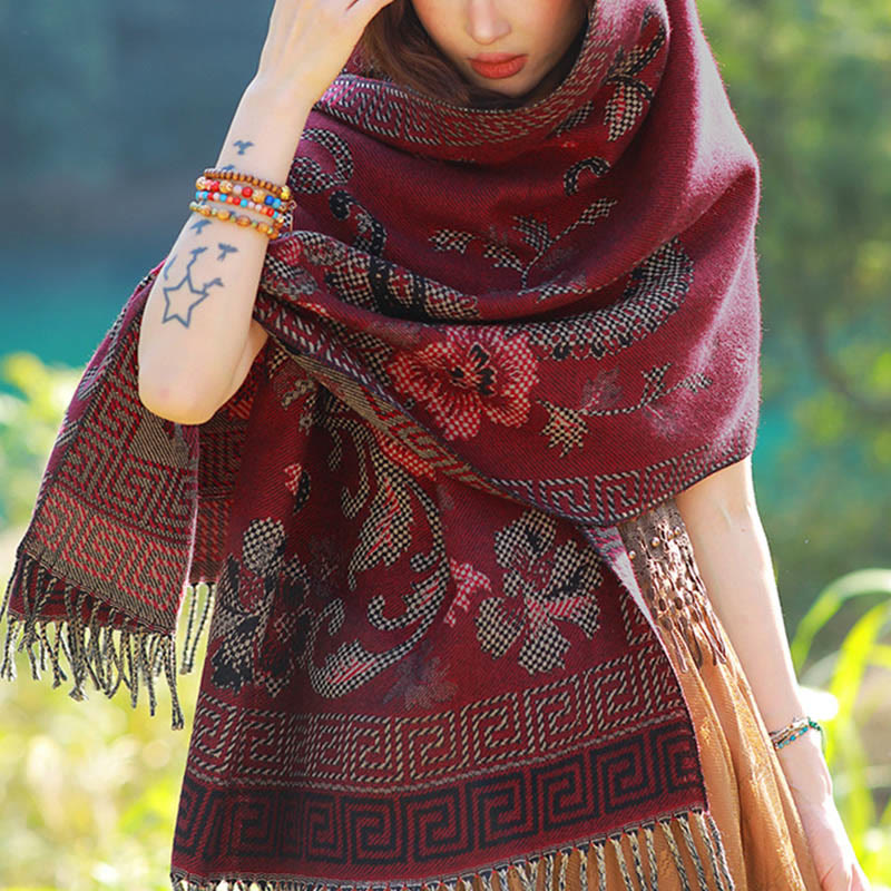 Buddha Stones Jacquard Ethnic Paisley Pflanzen Muster Quaste Weicher Thermoschal Schal - image 40