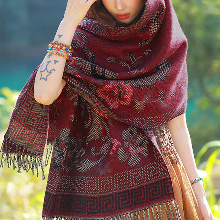 Buddha Stones Jacquard Ethnic Paisley Pflanzen Muster Quaste Weicher Thermoschal Schal - image 40