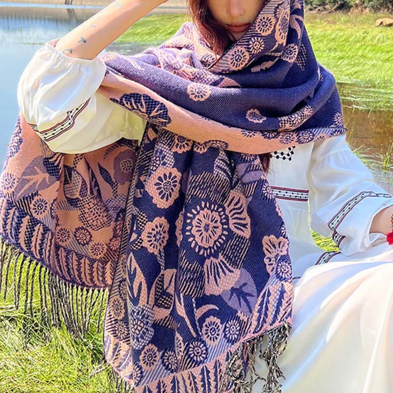 Buddha Stones Jacquard Ethnic Paisley Pflanzen Muster Quaste Weicher Thermoschal Schal - DarkOrchid Floral - 70–190 cm - image 22
