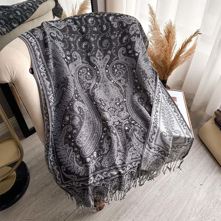 Buddha Stones Frühlings-Schal mit floralem Paisley-Muster und Quasten - DimGray - 195 x 70 cm - image 8