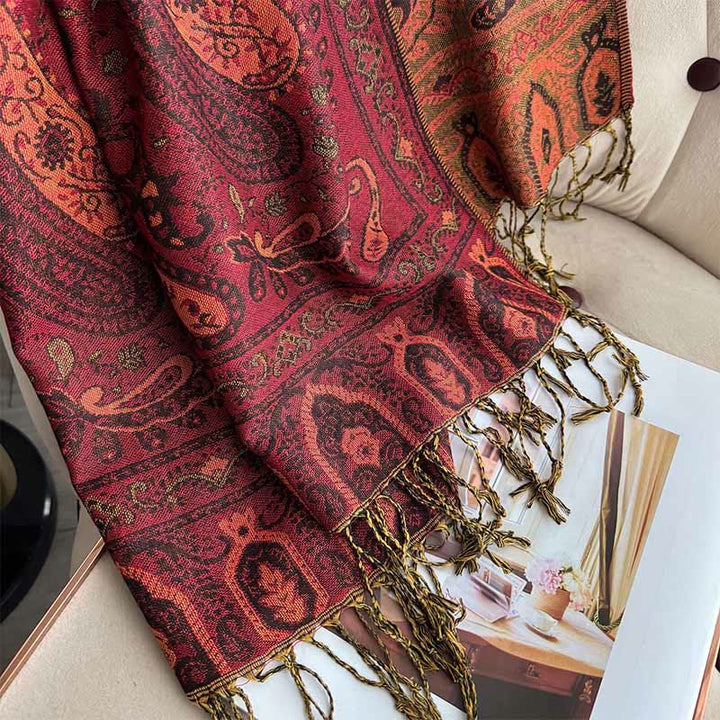 Buddha Stones Frühlings-Schal mit floralem Paisley-Muster und Quasten - image 18