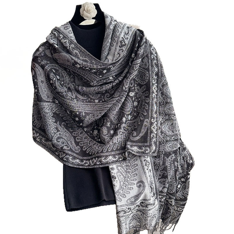 Buddha Stones Frühlings-Schal mit floralem Paisley-Muster und Quasten - image 11