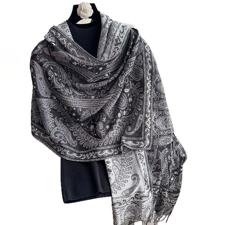 Buddha Stones Frühlings-Schal mit floralem Paisley-Muster und Quasten - image 11