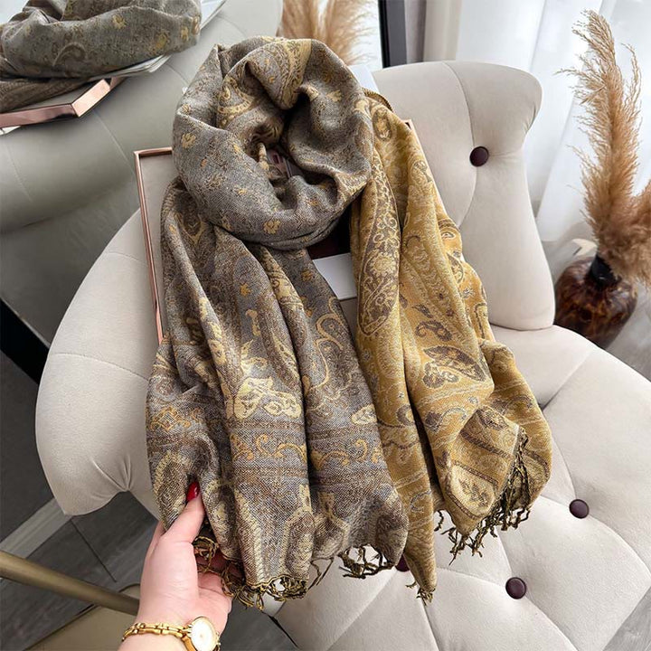Buddha Stones Frühlings-Schal mit floralem Paisley-Muster und Quasten - image 14