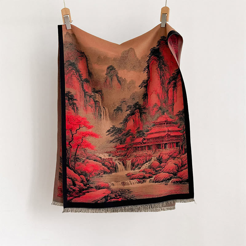 Buddha Stones ​​Winter Landschaft Malerei Muster Quasten Gemütliche Dicken Schal Schal - image 1