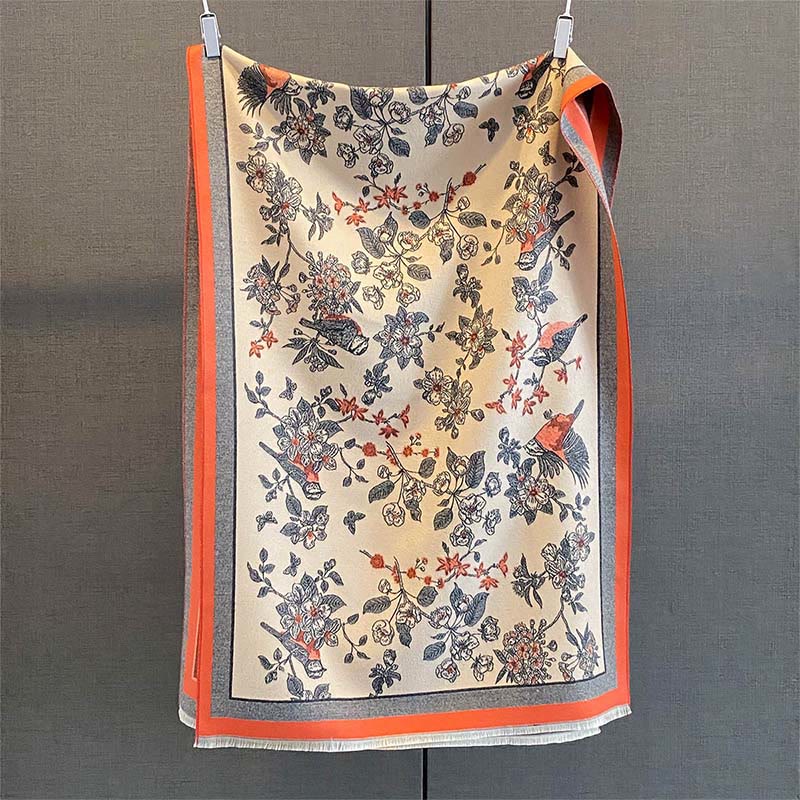 Buddha Stones ​​Pendeln Blumen Vogel Muster Farbe Kontrast Design Quasten Gemütlicher weicher Schal Schal - image 1