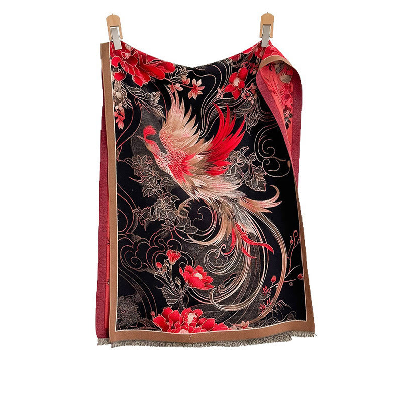 Buddha Stones Winter Thermal Phoenix Blumen Muster Quasten Weicher Schal Schal - image 5