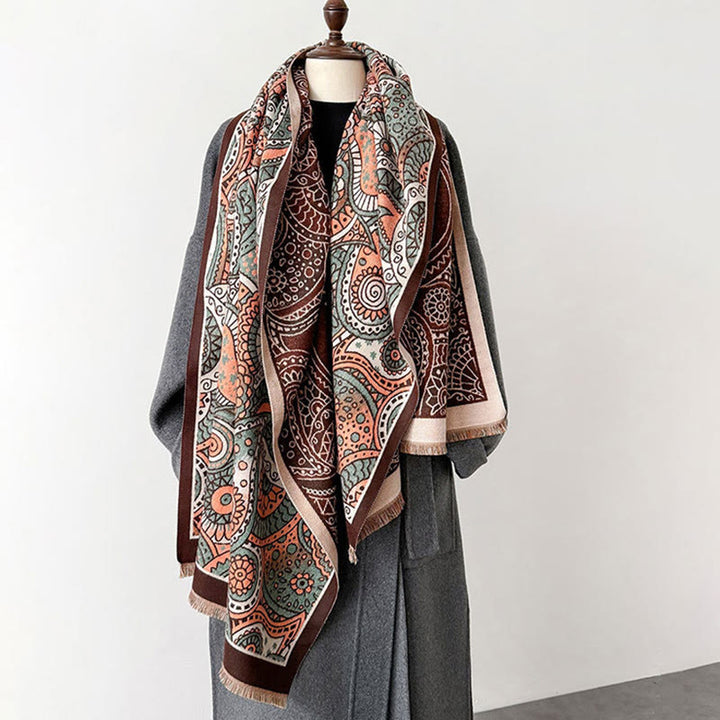 Buddha Stones Winter Ethno-Stil Paisley Geometrie Muster Quasten Weicher Schal Schal - image 13