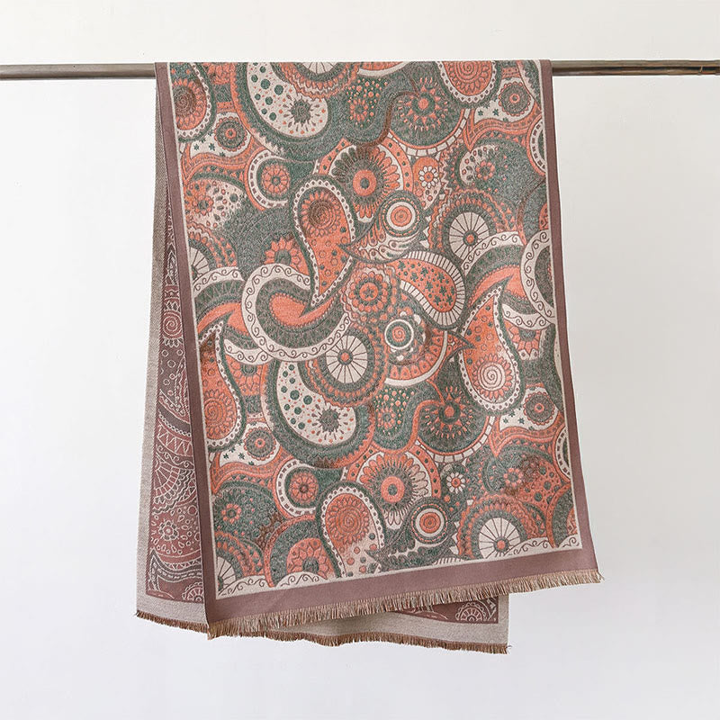 Buddha Stones Winter Ethno-Stil Paisley Geometrie Muster Quasten Weicher Schal Schal - RosyBrown - 186*66cm - image 14