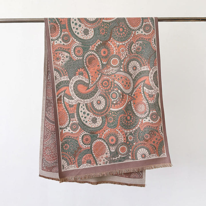 Buddha Stones Winter Ethno-Stil Paisley Geometrie Muster Quasten Weicher Schal Schal - RosyBrown - 186*66cm - image 14