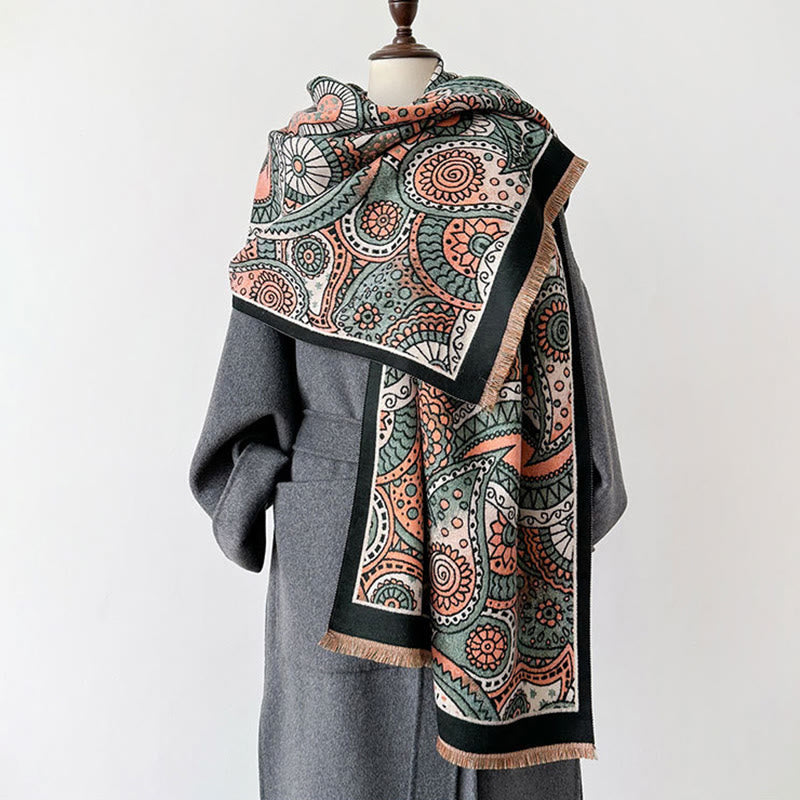 Buddha Stones Winter Ethno-Stil Paisley Geometrie Muster Quasten Weicher Schal Schal - image 2
