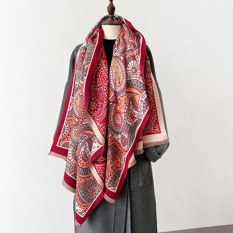 Buddha Stones Winter Ethno-Stil Paisley Geometrie Muster Quasten Weicher Schal Schal - image 10