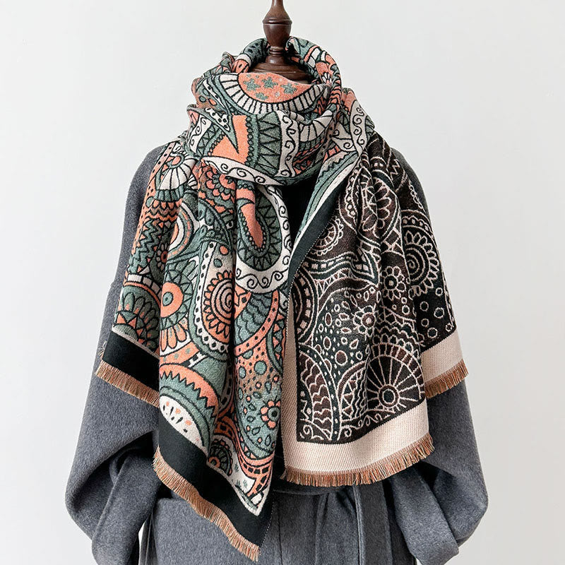 Buddha Stones Winter Ethno-Stil Paisley Geometrie Muster Quasten Weicher Schal Schal - Schwarz - 186*66cm - image 0