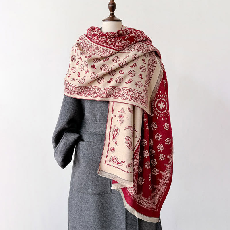 Buddha Stones Ethnic Paisley Geometrie Patchwork Muster Quasten Weicher Thermo Dicker Schal Schal - Purpur - 186*66cm - image 0