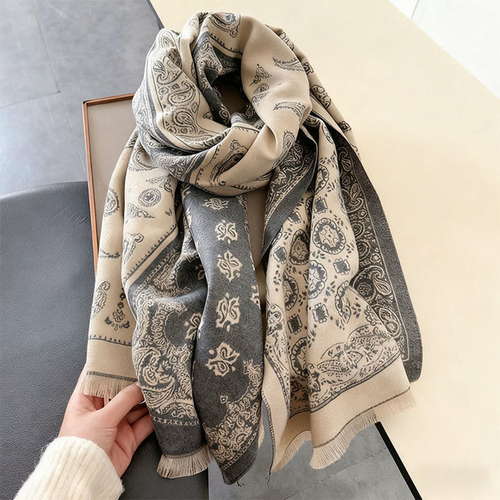 Buddha Stones Ethnic Paisley Geometrie Patchwork Muster Quasten Weicher Thermo Dicker Schal Schal - image 3