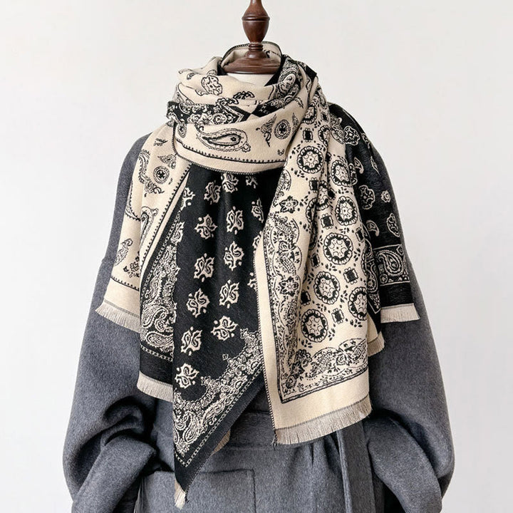 Buddha Stones Ethnic Paisley Geometrie Patchwork Muster Quasten Weicher Thermo Dicker Schal Schal - image 6