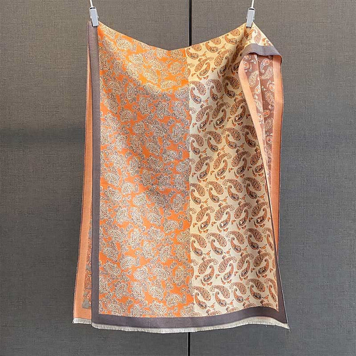Buddha Stones Thermal Ethnic Paisley Farbkontrast Patchwork Muster Weicher Schal Schal - DunkelOrange - 190*65cm - image 2