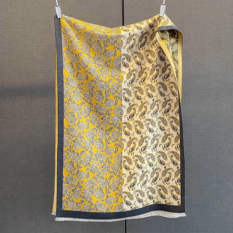 Buddha Stones Thermal Ethnic Paisley Farbkontrast Patchwork Muster Weicher Schal Schal - Gelb - 190*65cm - image 7
