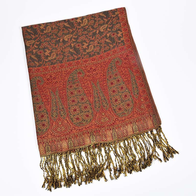 Buddha Stones Jacquard Farbkontrast Patchwork Paisley Muster Quaste Gemütlicher Schal - Feuerfestziegel - image 8