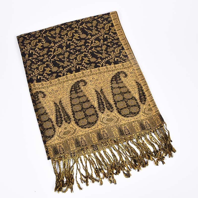 Buddha Stones Jacquard Farbkontrast Patchwork Paisley Muster Quaste Gemütlicher Schal - image 1