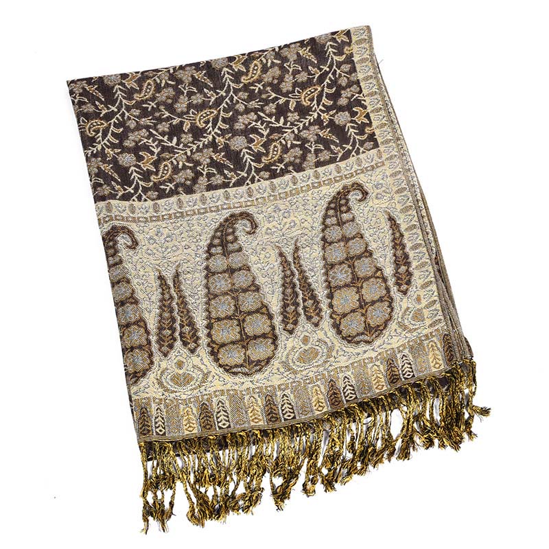 Buddha Stones Jacquard Farbkontrast Patchwork Paisley Muster Quaste Gemütlicher Schal - OldLace - image 2