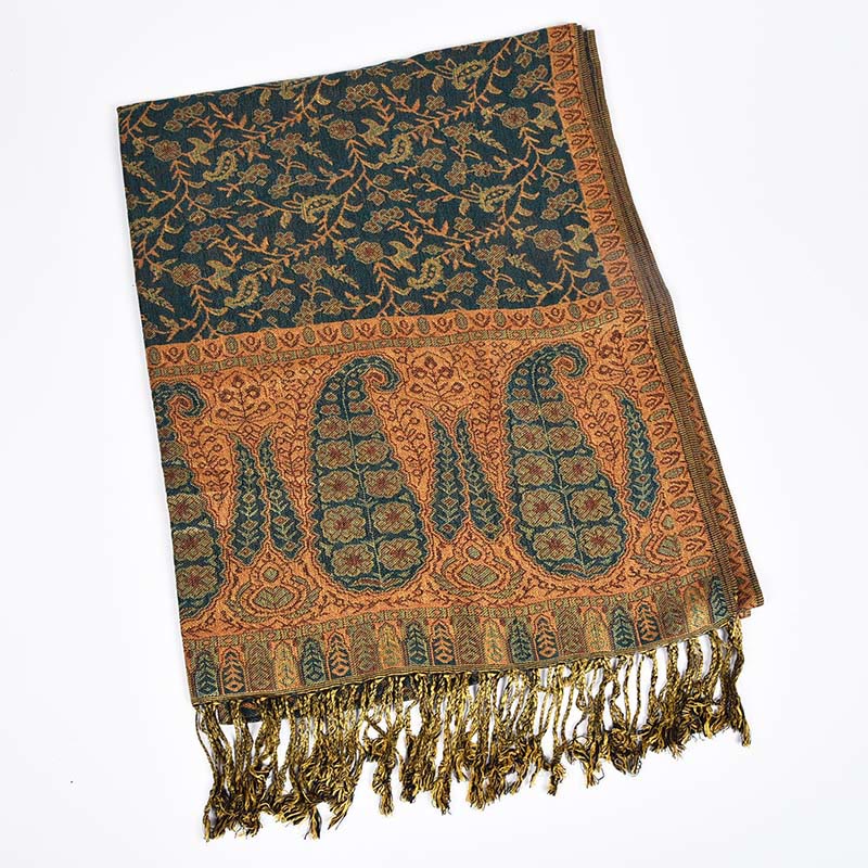 Buddha Stones Jacquard Farbkontrast Patchwork Paisley Muster Quaste Gemütlicher Schal - Dunkelgrau - image 4