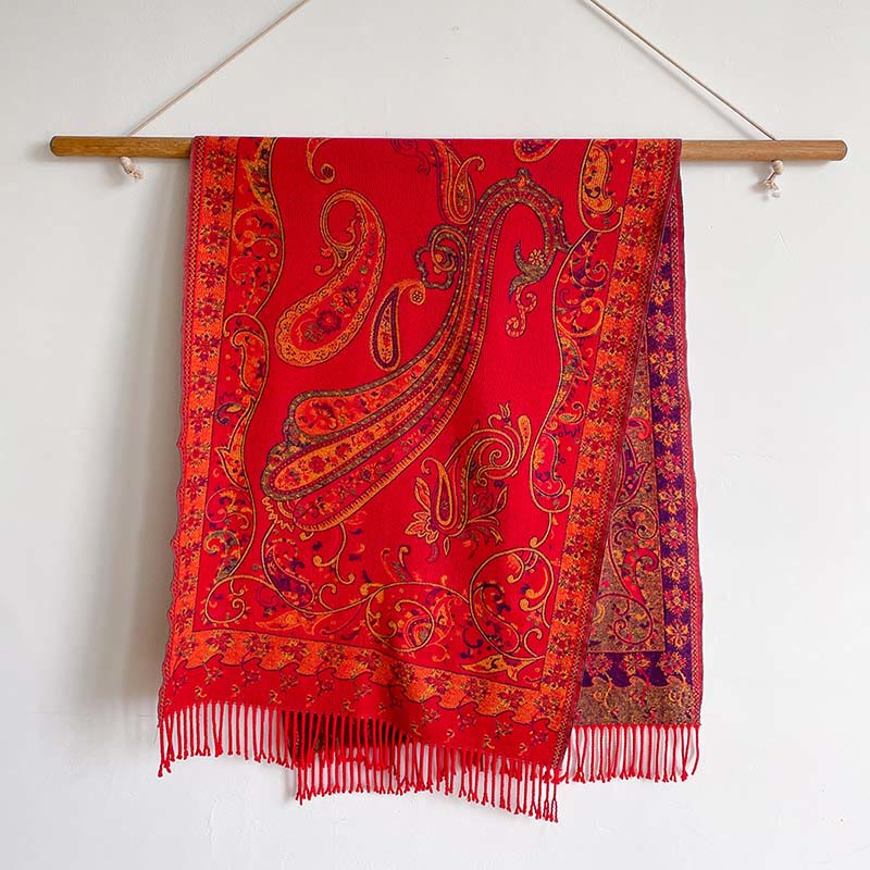Buddha Stones Winter Pendeln Thermal Paisley Blumenmuster Quaste gemütlich Schal Schal - Rot - 200*65cm - image 8