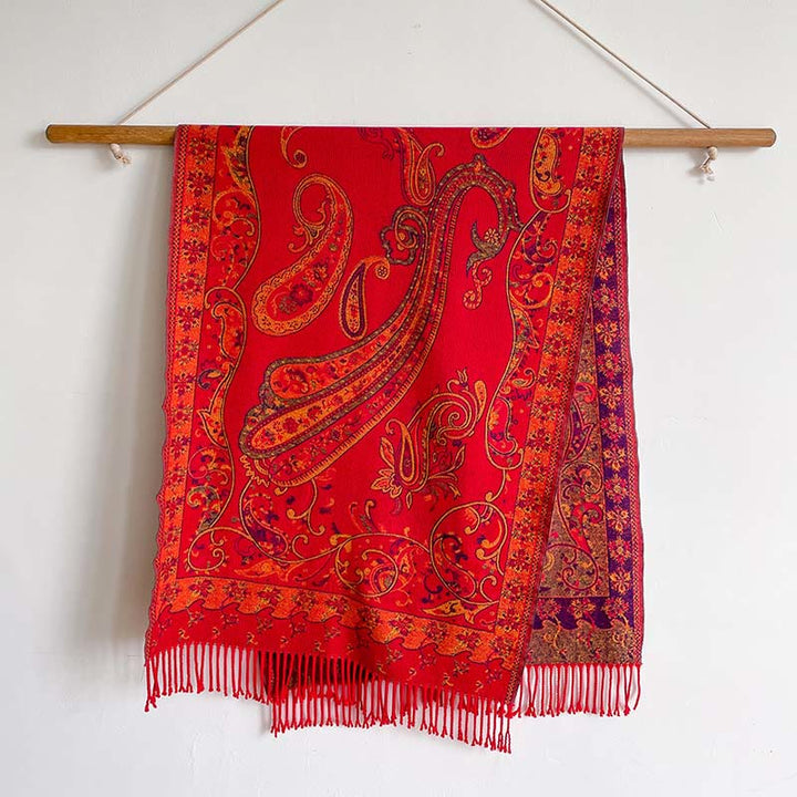 Buddha Stones Winter Pendeln Thermal Paisley Blumenmuster Quaste gemütlich Schal Schal - Rot - 200*65cm - image 8