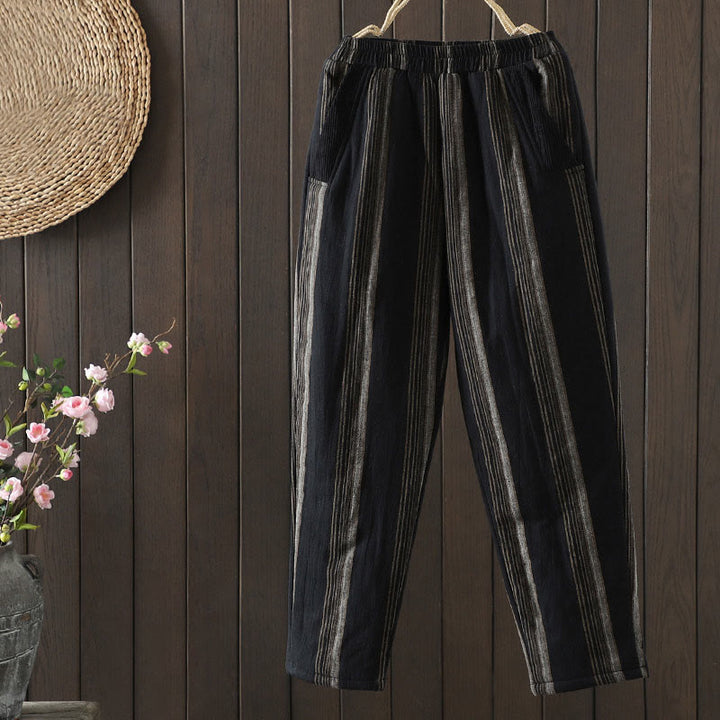 Buddha Stones Commute Thermo-Haremshose aus gestreifter Baumwolle für Damen mit Taschen - Schwarz - US 8-10, UK/AU 12-14, EU 40-42 (2XL) - image 9