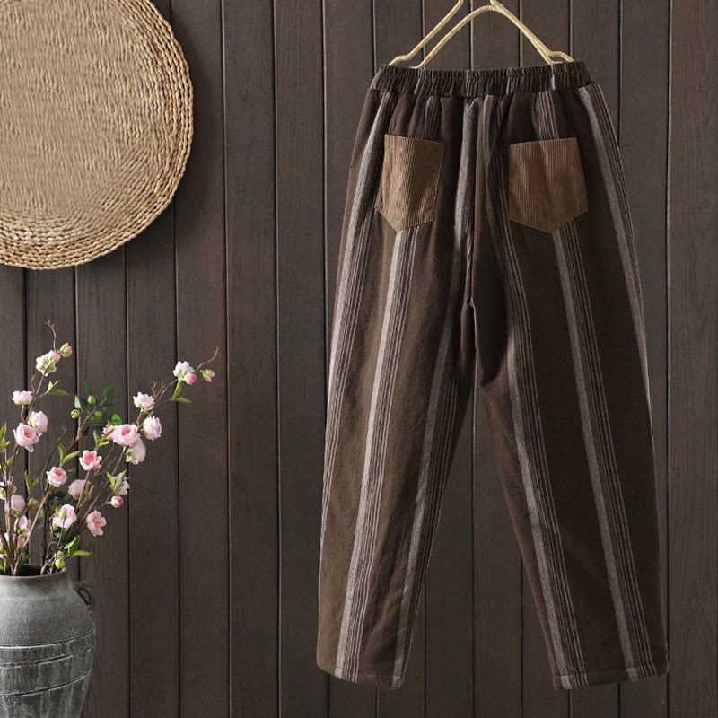 Buddha Stones Commute Thermo-Haremshose aus gestreifter Baumwolle für Damen mit Taschen - image 1