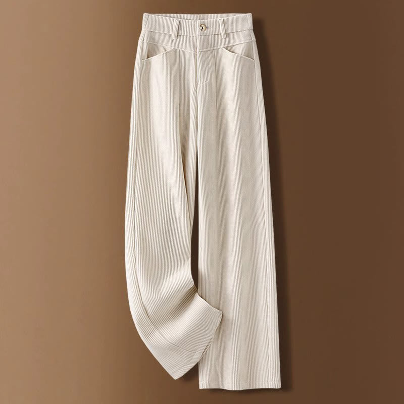 Buddha Stones Winter-Hose mit geradem Bein und weitem Bein aus Baumwollcord mit Taschen - BlumenWeiß - US16， UK/AU20，EU48 (4XL) - image 0
