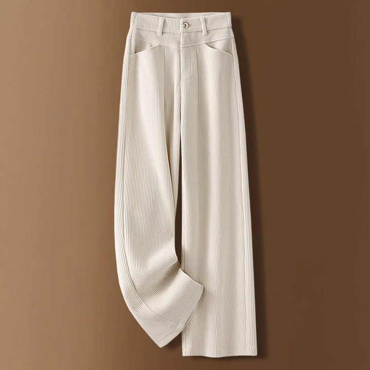 Buddha Stones Winter-Hose mit geradem Bein und weitem Bein aus Baumwollcord mit Taschen - BlumenWeiß - US16， UK/AU20，EU48 (4XL) - image 0