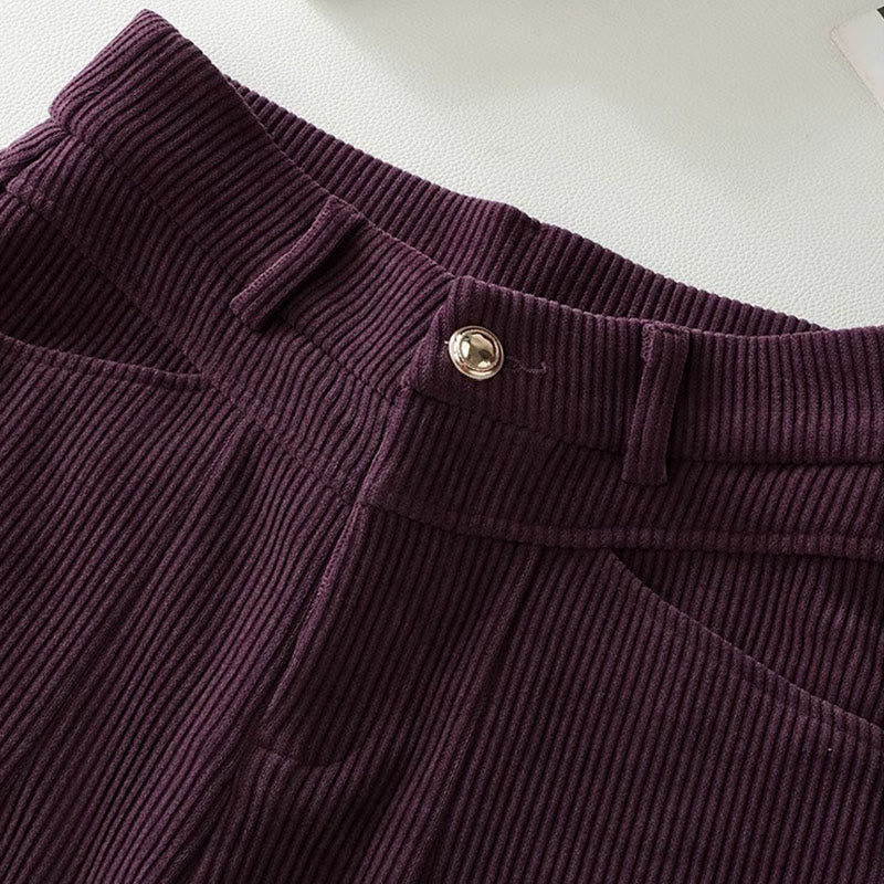 Buddha Stones Winter-Hose mit geradem Bein und weitem Bein aus Baumwollcord mit Taschen - image 7