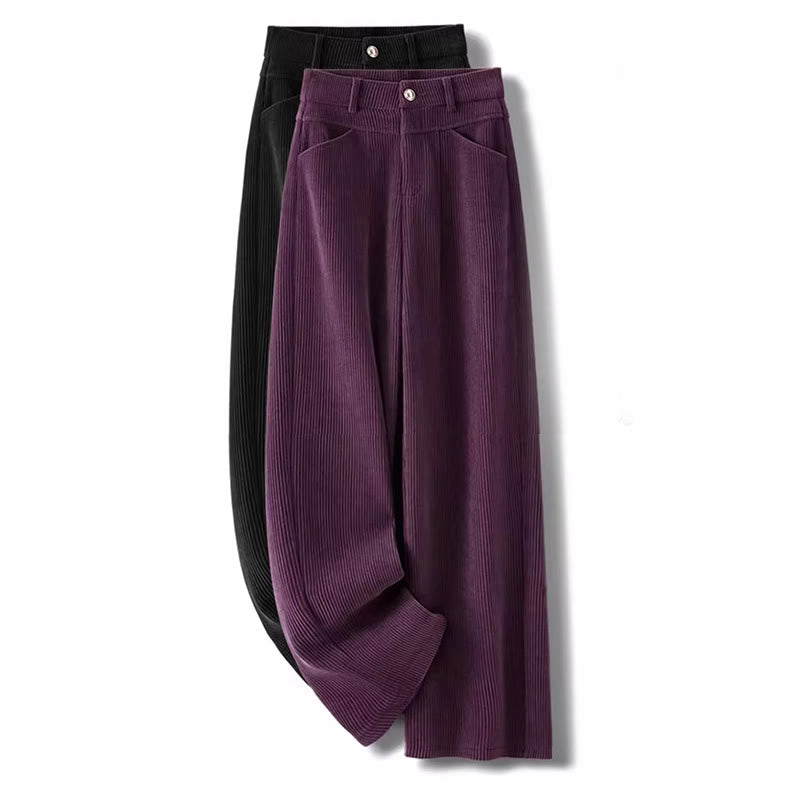 Buddha Stones Winter-Hose mit geradem Bein und weitem Bein aus Baumwollcord mit Taschen - image 14
