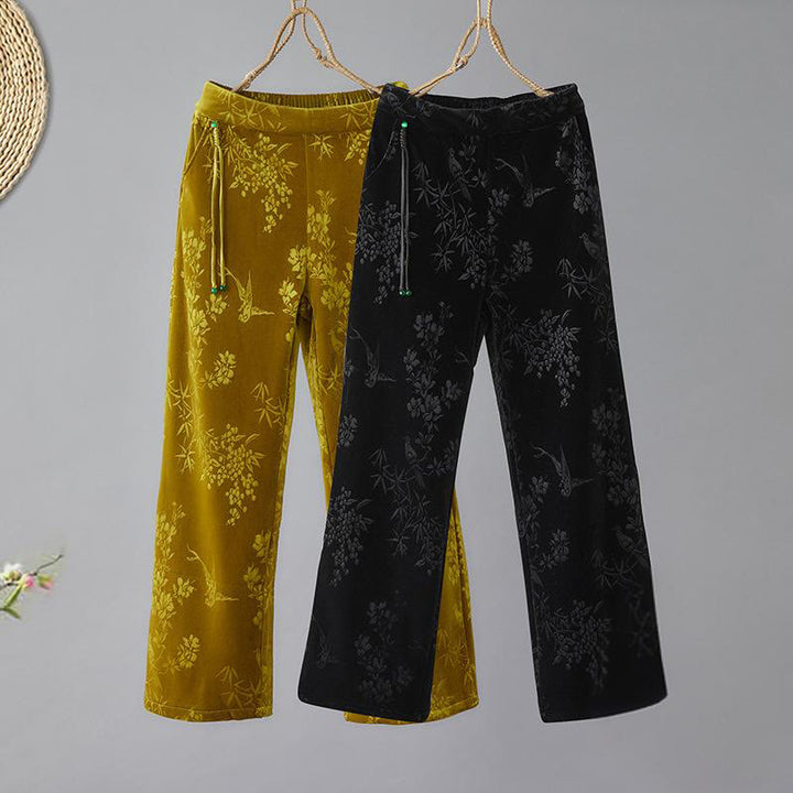Buddha Stones Damen-Jacquardhose mit hoher Taille und weitem Bein, Baumwollfleece-Futter und Taschen - image 0
