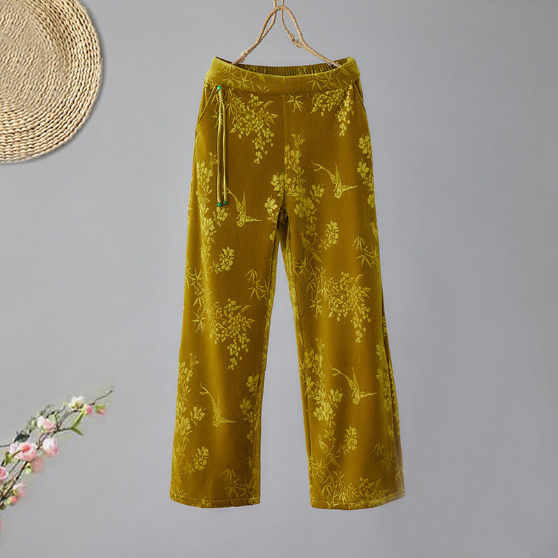 Buddha Stones Damen-Jacquardhose mit hoher Taille und weitem Bein, Baumwollfleece-Futter und Taschen - Goldrute - US8-10， UK/AU12-14，EU40-42 (2XL) - image 1
