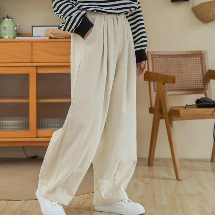 Buddha Stones Damen-Cordhose mit hoher Taille und Reißverschluss, weitem Bein und Taschen - image 21