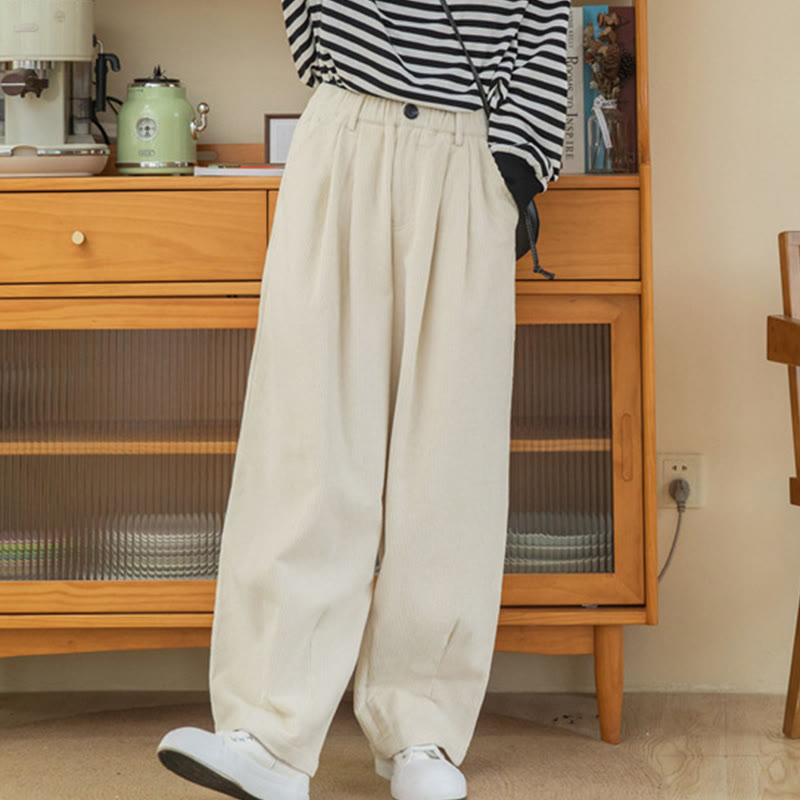 Buddha Stones Damen-Cordhose mit hoher Taille und Reißverschluss, weitem Bein und Taschen - image 19