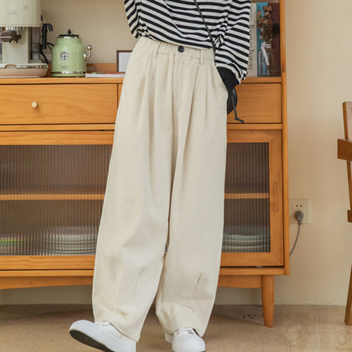 Buddha Stones Damen-Cordhose mit hoher Taille und Reißverschluss, weitem Bein und Taschen - image 19