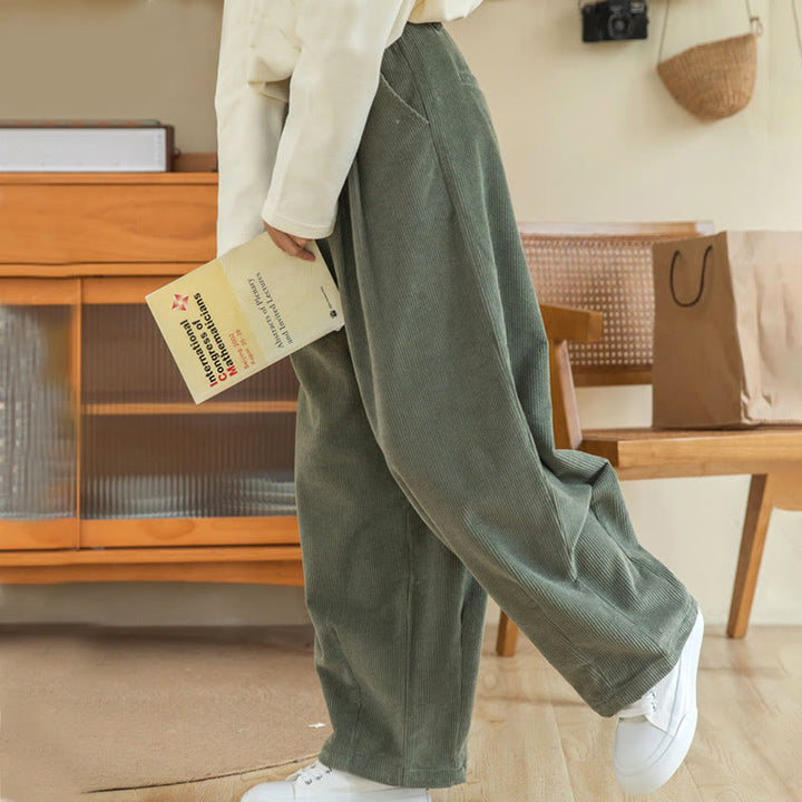 Buddha Stones Damen-Cordhose mit hoher Taille und Reißverschluss, weitem Bein und Taschen - image 7