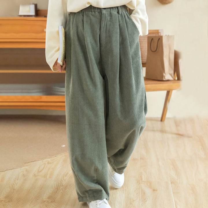 Buddha Stones Damen-Cordhose mit hoher Taille und Reißverschluss, weitem Bein und Taschen - image 8